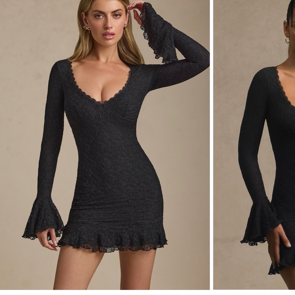 Oh Polly Black Lace Long Sleeve Dress